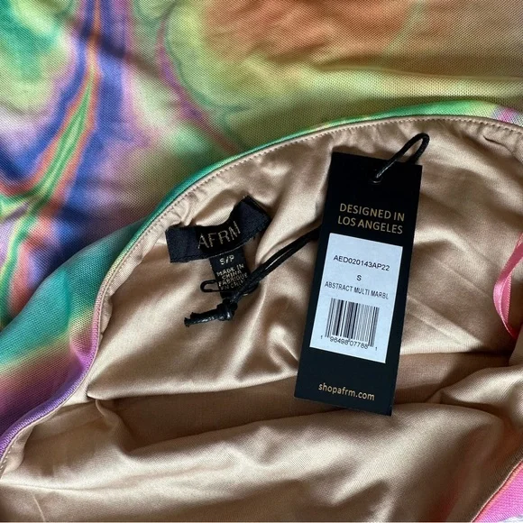 AFRM Tie-Dye Pink and Yellow Abstract Bodycon Halter Tessa Mesh Midi Dress Small - Picture 8 of 13